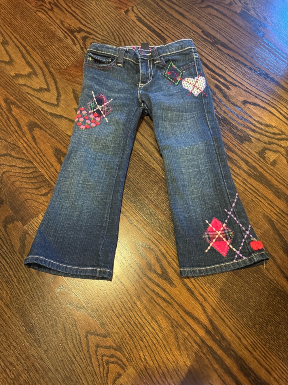 GAP Blue Flare Jeans with Pink & Red Heart Patchwork
